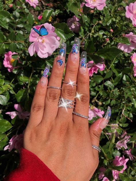 Clear Butterfly Nails | Jelly nails, Clear acrylic nails, Pretty