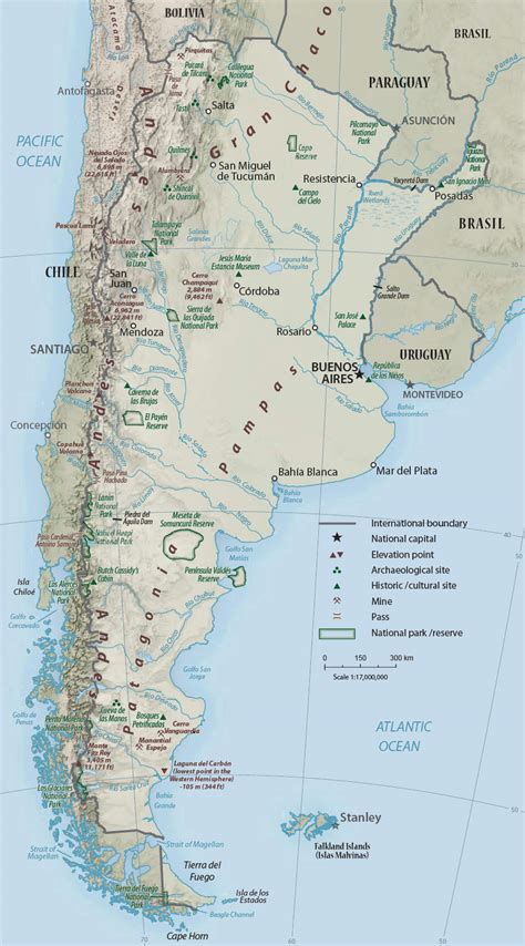 Detailed Physical Map Of Argentina Argentina South Am