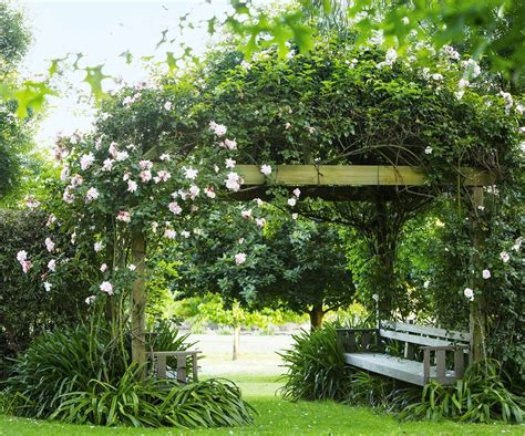 Pink ‘albertine Roses Tumble Over An Arbour At The Entrance To The