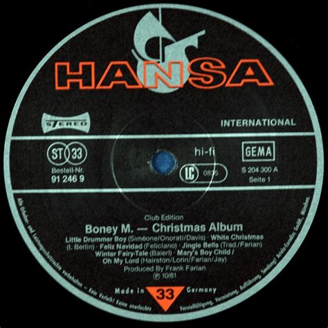 Boney M Christmas Album 1981 Fist Press Germany Hansa Nmintnmint