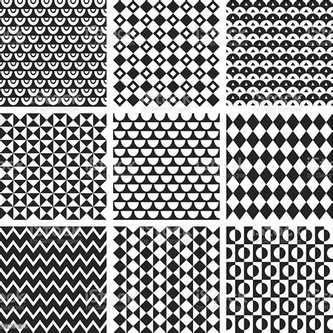 Set Of 9 Geometric Seamless One Color Patterns Stock