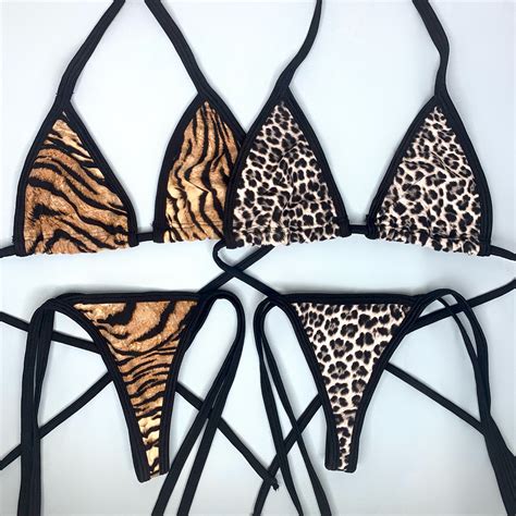 Animal Print Side Tie Bikini Leopard Or Tiger Triangle Thong Etsy