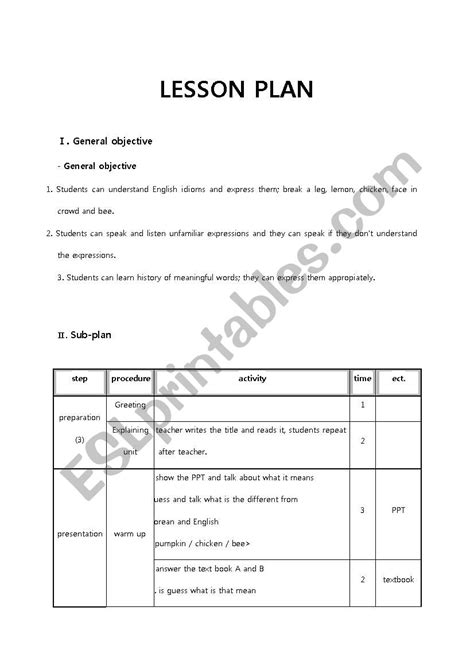 Lesson Plan Idioms ESL Worksheet By Smk8099