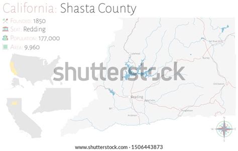 Large Detailed Map Shasta County California Vetor Stock Livre De