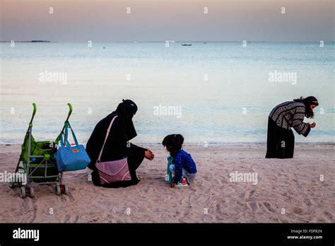 Local People On The Beach At The Katara Cultural Village Doha Qatar