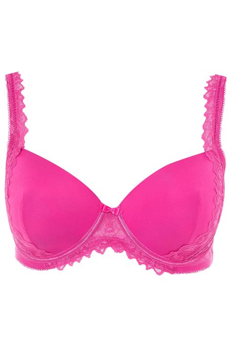 Hot Pink Lace Underwired Moulded Bra Yours Clothing