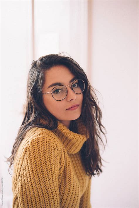 Babe Brunette Woman With Round Glasses By Stocksy Contributor Lucas Ottone Stocksy