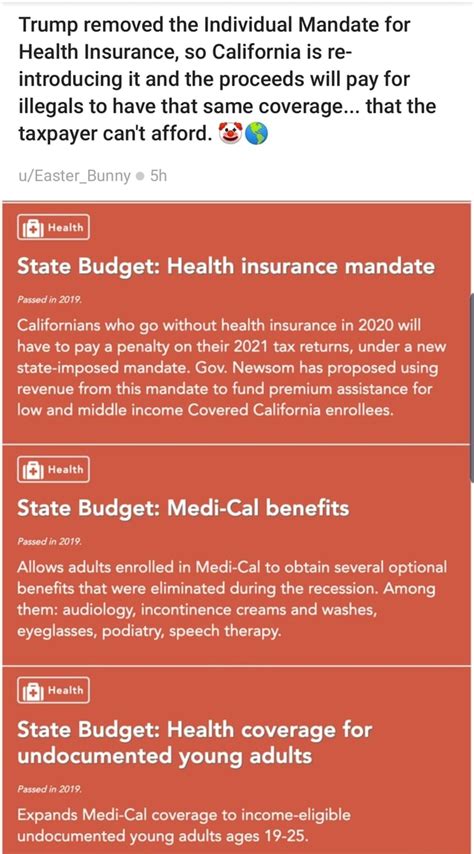 At the federal level, you won't be required to pay a dime. Trump removed the Individual Mandate for Health Insurance, so California is re- introducing it ...