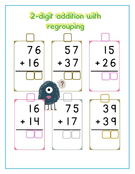 2.nbt.5 fluently add and subtract within 100… 2-digit addition with regrouping worksheet