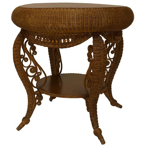 Small 19th C American Heywood Wakefield Oak And Wicker Table At 1stdibs