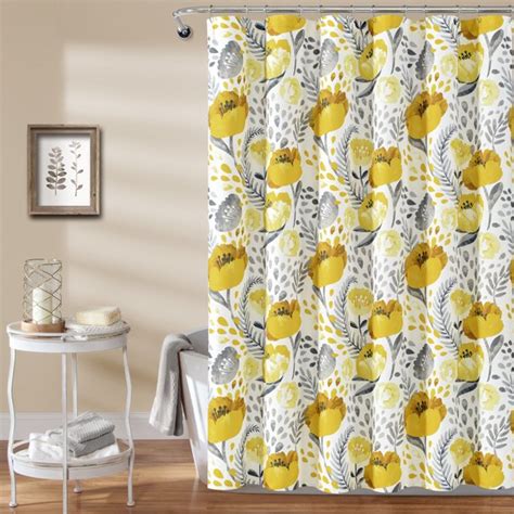 Lush Decor Poppy Garden Floral Polyester Shower Curtain 72x72 Yellow