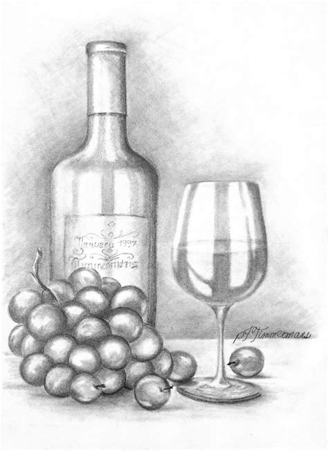 Wine And Grapes Pencil Drawing Easy Still Life Drawing Still Life