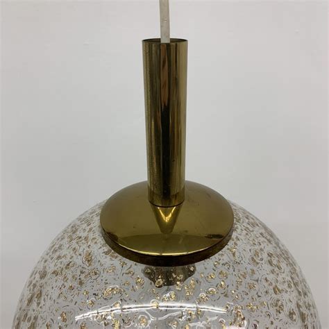 Mid Century Glass Globe Hanging Lamp With Gold Flakes 1970s For Sale