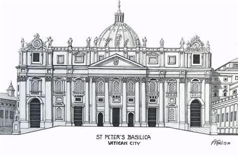 St Peters Basilica Pen And Ink Drawing By Frederic Kohli Of The