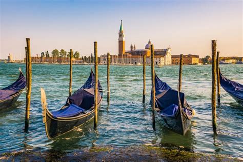 Gondolas With San Giorgio Di Maggiore Church In The Background Venice