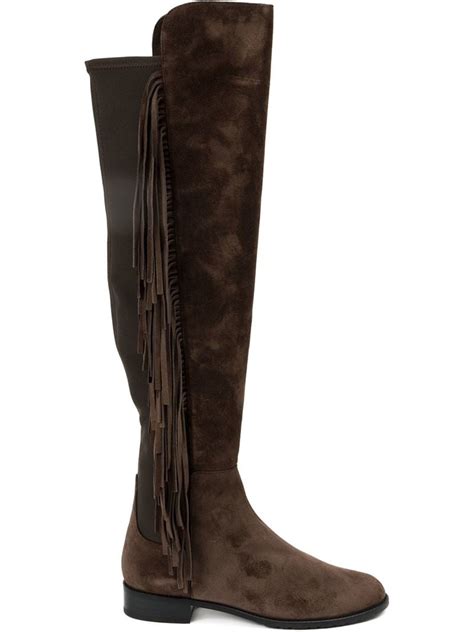 Lyst Stuart Weitzman Fringed Knee High Boots In Brown