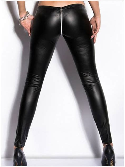 Sexy Zipper Open Crotch Pencil Pants Faux Leather Leggings Gothic Pencil Hot Pants Capris Club