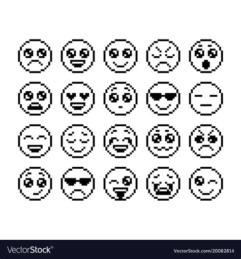 Set Of Emoticons Pixel Emoji Characters Isolated Vector Image