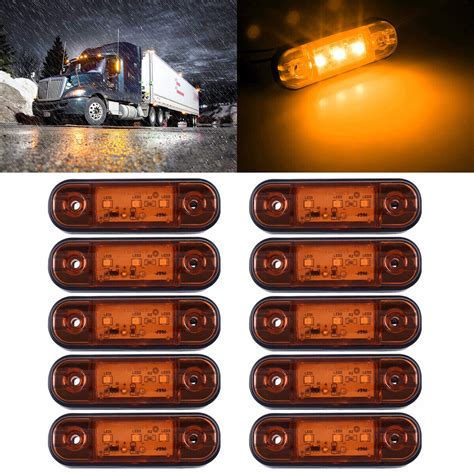 10x Amber 3 Led Side Marker Clearance Lights For Truck Trailer Lorry Rv