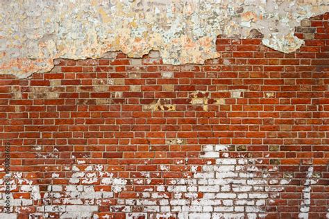 Empty Old Brick Wall Texture Painted Distressed Wall Surface Grunge Red