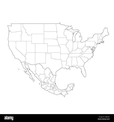 estados unidos y méxico mapa político de las divisiones administrativas mapa vectorial de