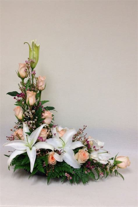 L Shaped Flower Arrangement Perfect For A Console Or Altar