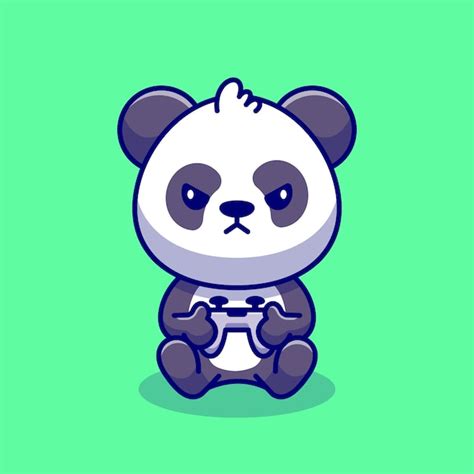 Free Vector Cute Panda Gaming Cartoon Icon Illustration Animal