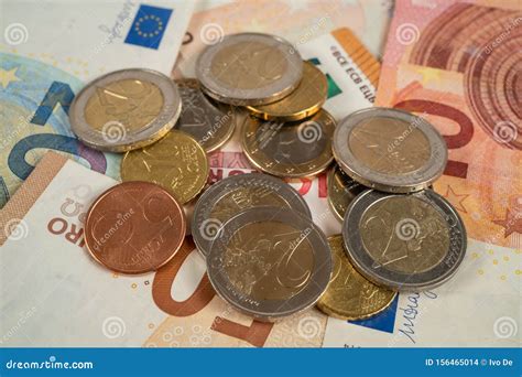 Euro Coins And Notes Stock Photo Image Of Euro Bunch 156465014