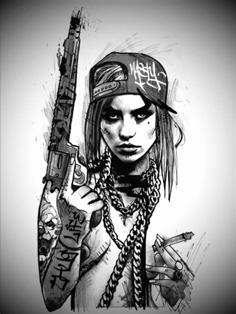 Skull Gangster Girl Drawings