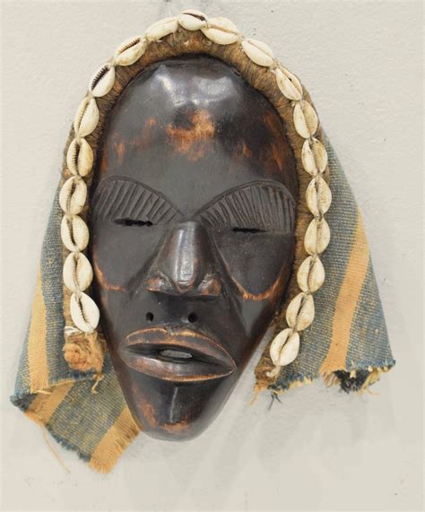 Africa Mask Dan Carved Wood Burnished Cloth Cowrie Shells Dan Mask