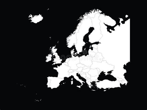 White Map Of Europe With Countries On Black Background Stock Vector