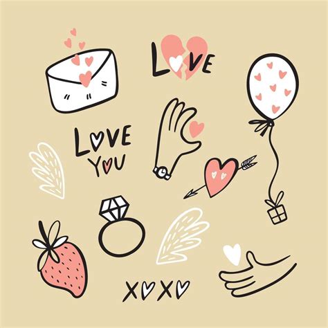 Set Of Illustrations Of Valentine S Day Stickers In Doodle Style 5311128 Vector Art At Vecteezy