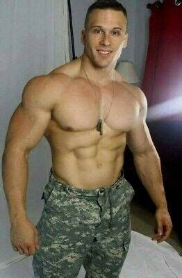 Shirtless Male Beefcake Muscular Huge Chest Pecs Military Hunk Photo