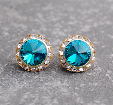 Turquoise Earrings Aqua Rhinestone Earrings Vintage Swarovski Crystal