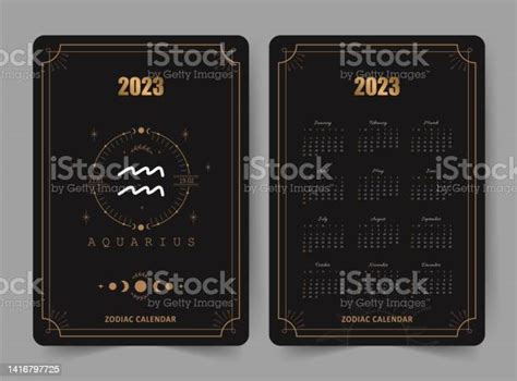 Zodiac Aquarius Calendar 2023 Pocket Size Front And Back Sides Week