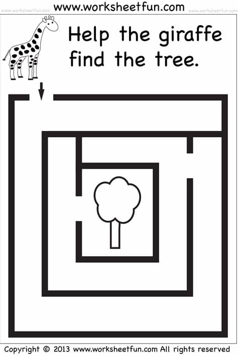 Beginner Mazes - Preschool and Kindergarten - 6 Worksheets ...