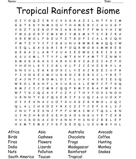 Rainforest Themed Free Printable Word Search Precision Printables Tropical Rainforest