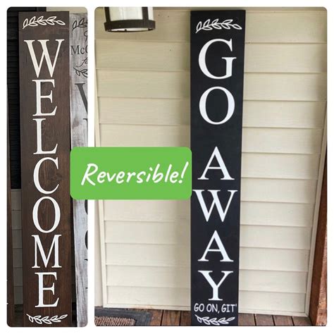 Reversible Welcome Sign Go Away Go On Git Doube Sided Etsy Front