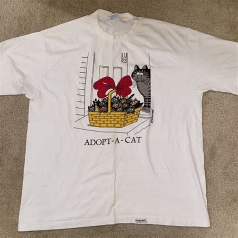 Vintage 80s 1980s B Kliban Adopt A Cat Shirt Large Beige Rare Humane