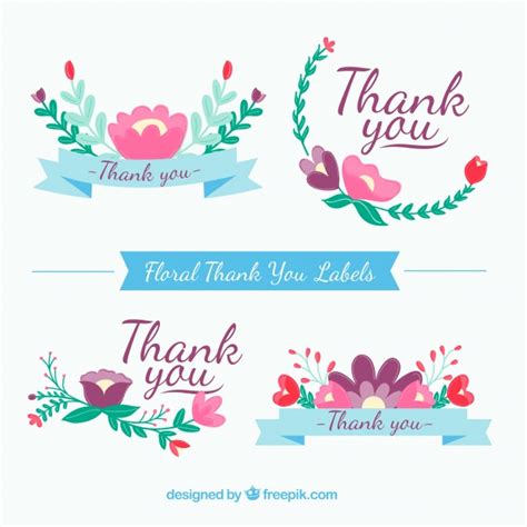 Favor thank you stickers 90 round white thank you labels stickers, wedding favors etc. Floral thank you stickers set Vector | Free Download