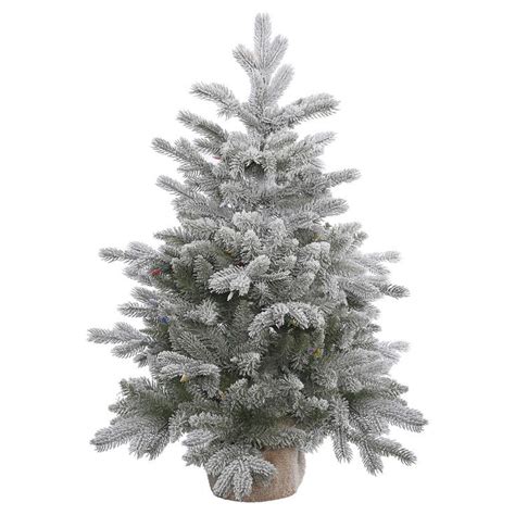 3 Ft Unlit White Frosted Pine Artificial Christmas Tree With Burlap
