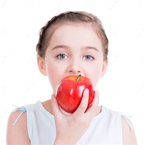 Portrait Of Cute Little Girl Holding An Apple Stock Photo Image Of