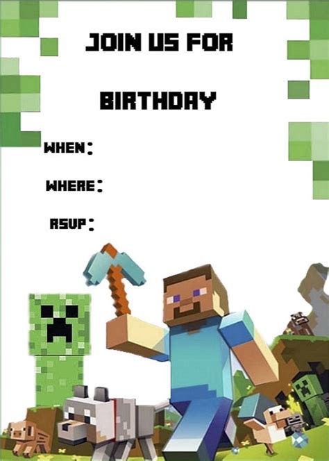 Minecraft Birthday Party Invitation Printable