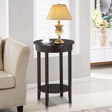 Yaheetech Round Sofa Side End Table With Drawer Wood Beside Nightstand