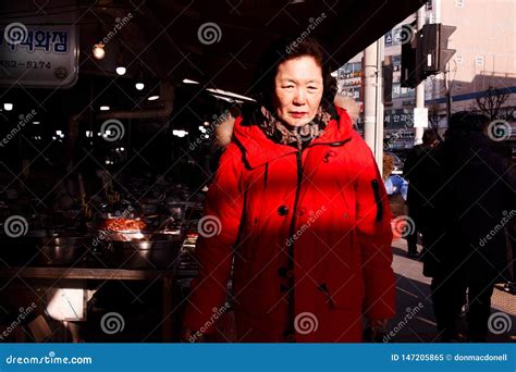 Elderly Korean Woman Walking In Street Market Editorial Image Image