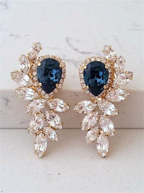Navy Blue Bridal Earrings Statement Stud Earrings Extra