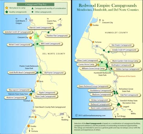 Redwood Empire Campground Maps Redwoods Northern California Map