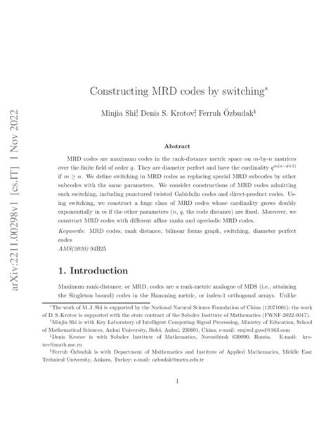 Constructing Mrd Codes By Switching Deepai