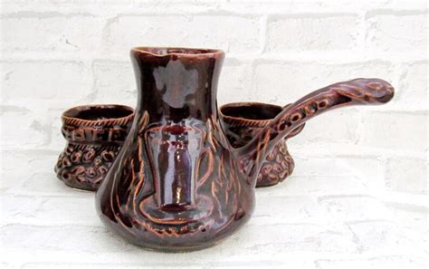 Housewarming Gift Ceramic Coffee Pot Brown Set Turkish Coffee Etsy