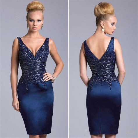 sexy corset short cocktail dresses 2017 backless knee length prom party gown beaded navy blue
